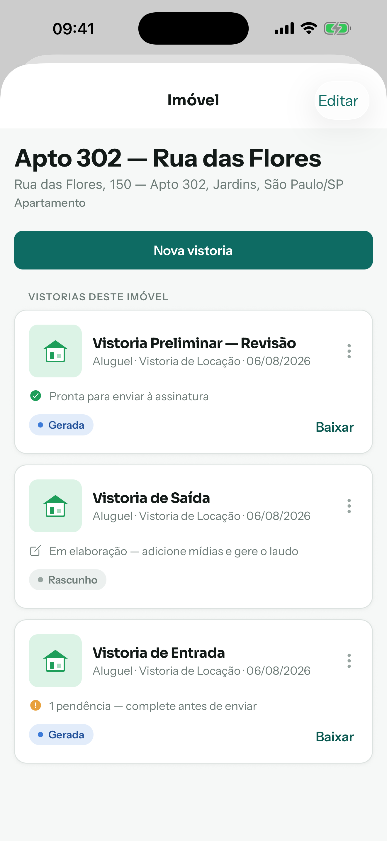 Detalhes do imóvel no app Vistor365